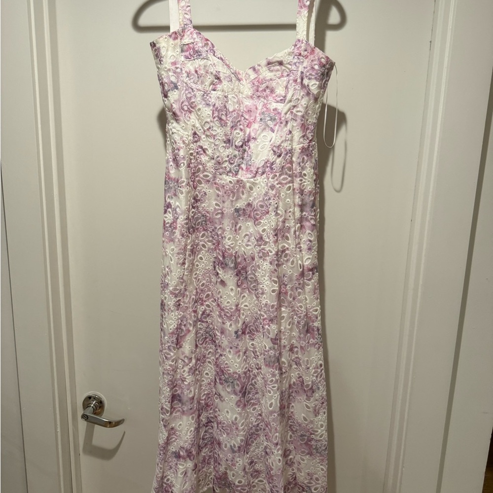 Bardot White, Light Pink and Purple Lace Maxi Dress